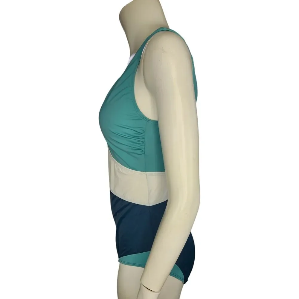 Zuda Colorblocked V-Neck One Piece Womens Swimsuit Teal‎ Blue Size 8 NWOT